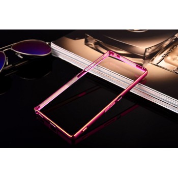 Металлический округлый бампер на пряжке с золотой окантовкой для Sony Xperia M4 Aqua Пурпурный