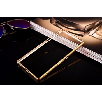 Металлический округлый бампер на пряжке с золотой окантовкой для Sony Xperia M4 Aqua Бежевый