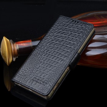 Кожаный чехол портмоне подставка (премиум нат. кожа крокодила) с крепежной застежкой для Sony Xperia M4 Aqua 