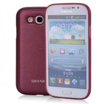 Силиконовый матовый непрозрачный чехол с текстурным покрытием Кожа для Samsung Galaxy Grand Красный