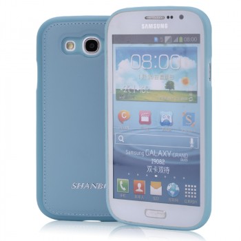Силиконовый матовый непрозрачный чехол с текстурным покрытием Кожа для Samsung Galaxy Grand Голубой