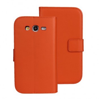Чехол портмоне подставка на пластиковой основе на магнитной защелке для Samsung Galaxy Grand Оранжевый