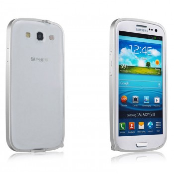 Металлический округлый бампер на пряжке для Samsung Galaxy Grand  Белый