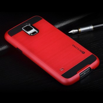 Противоударный двухкомпонентный силиконовый матовый непрозрачный чехол с поликарбонатными вставками экстрим защиты для Samsung Galaxy S5 (Duos) Красный