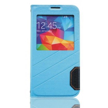 Чехол горизонтальная книжка подставка текстура Линии на пластиковой основе с окном вызова для Samsung Galaxy S5 (Duos)  Голубой