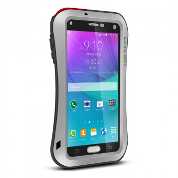Эксклюзивный многомодульный ультрапротекторный пылевлагозащищенный ударостойкий нескользящий чехол алюминиево-цинковый сплав/силиконовый полимер с закаленным защитным стеклом для Samsung Galaxy Note 4  Серый
