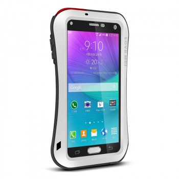 Эксклюзивный многомодульный ультрапротекторный пылевлагозащищенный ударостойкий нескользящий чехол алюминиево-цинковый сплав/силиконовый полимер с закаленным защитным стеклом для Samsung Galaxy Note 4  Белый