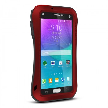 Эксклюзивный многомодульный ультрапротекторный пылевлагозащищенный ударостойкий нескользящий чехол алюминиево-цинковый сплав/силиконовый полимер с закаленным защитным стеклом для Samsung Galaxy Note 4  Красный