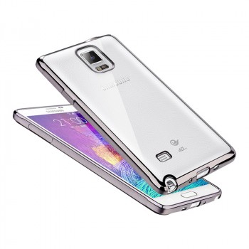 Силиконовый матовый полупрозрачный чехол с текстурным покрытием Металлик для Samsung Galaxy Note 4  Серый