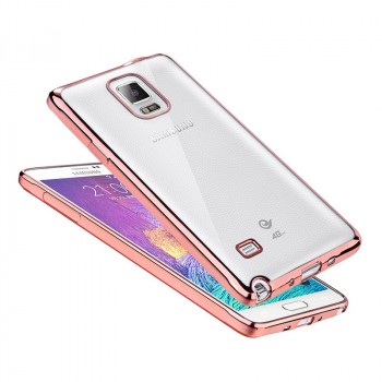 Силиконовый матовый полупрозрачный чехол с текстурным покрытием Металлик для Samsung Galaxy Note 4  Розовый