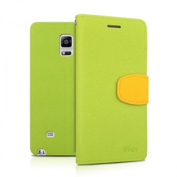 Чехол портмоне подставка на силиконовой основе с тканевым покрытием на магнитной защелке для Samsung Galaxy Note 4  Зеленый