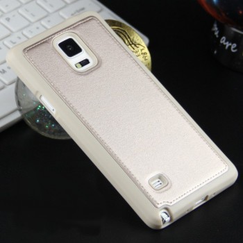 Силиконовый матовый непрозрачный чехол с текстурным покрытием Кожа для Samsung Galaxy Note 4 Бежевый