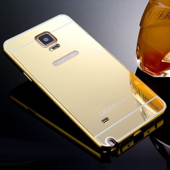 Двухкомпонентный чехол c металлическим бампером с поликарбонатной накладкой и зеркальным покрытием для Samsung Galaxy Note 4