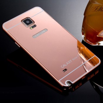 Двухкомпонентный чехол c металлическим бампером с поликарбонатной накладкой и зеркальным покрытием для Samsung Galaxy Note 4 Розовый