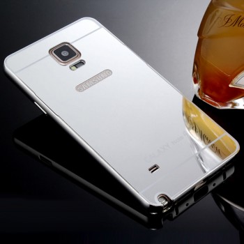 Двухкомпонентный чехол c металлическим бампером с поликарбонатной накладкой и зеркальным покрытием для Samsung Galaxy Note 4 Белый