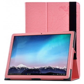 Чехол книжка подставка текстура Узоры с рамочной защитой экрана и поддержкой кисти для Huawei MateBook Розовый