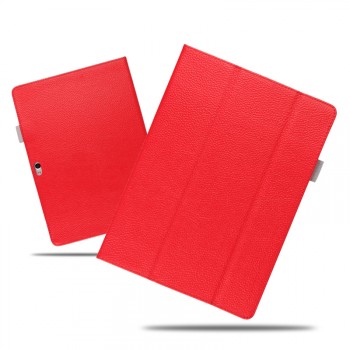 Кожаный чехол книжка подставка (премиум нат. кожа) для Huawei MateBook  Красный