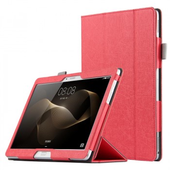 Сегментарный чехол книжка подставка текстура Линии с рамочной защитой экрана и крепежом для стилуса для Huawei MateBook  Красный