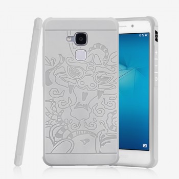 Силиконовый матовый непрозрачный дизайнерский фигурный чехол с текстурным покрытием Дракон для Huawei Honor 5C  Белый