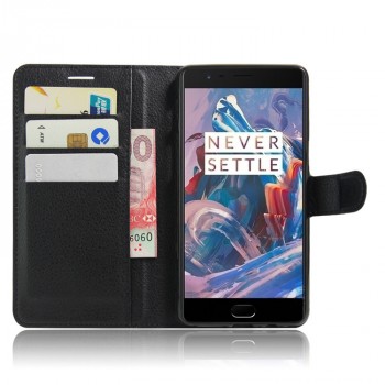 Чехол портмоне подставка на силиконовой основе на магнитной защелке для OnePlus 3 Черный