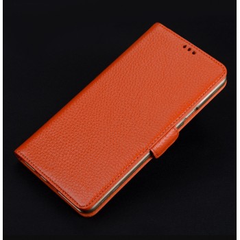 Кожаный чехол горизонтальная книжка подставка (премиум нат. кожа) с крепежной застежкой для OnePlus 3 Оранжевый