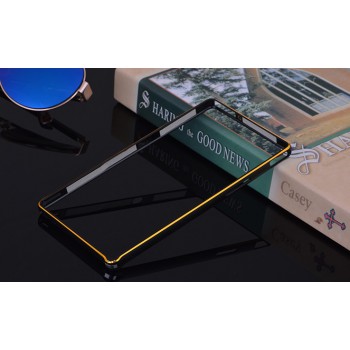 Металлический прямоугольный бампер на пряжке с золотой окантовкой для Sony Xperia Z