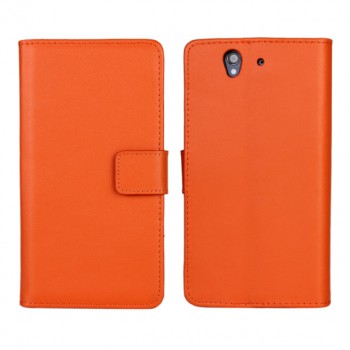 Чехол портмоне подставка на пластиковой основе на магнитной защелке для Sony Xperia Z  Оранжевый