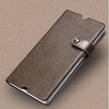 Глянцевый чехол портмоне подставка на клеевой основе на магнитной защелке док-совместимый для Sony Xperia Z Коричневый