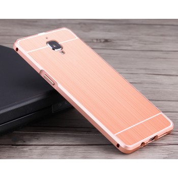 Двухкомпонентный чехол c металлическим бампером с поликарбонатной накладкой и текстурным покрытием Металл для OnePlus 3 Розовый