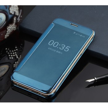Пластиковый полупрозрачный чехол с полупрозрачной крышкой с зеркальным покрытием для Samsung Galaxy J1 (2016) Голубой
