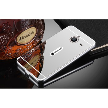 Двухкомпонентный чехол c металлическим бампером с поликарбонатной накладкой и зеркальным покрытием для Microsoft Lumia 640 XL Белый
