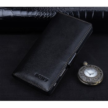 Кожаный чехол портмоне подставка (премиум нат. кожа) с крепежной застежкой для Sony Xperia XA Ultra  Черный