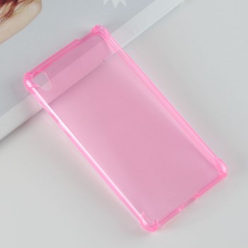 Силиконовый глянцевый полупрозрачный чехол с усиленными углами для Sony Xperia E5 Розовый