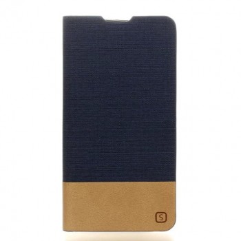 Чехол горизонтальная книжка подставка на силиконовой основе с отсеком для карт и тканевым покрытием для LG K10  Синий