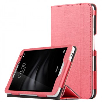Чехол книжка подставка текстура Линии с рамочной защитой экрана для Huawei MediaPad T2 7.0 Pro  Розовый