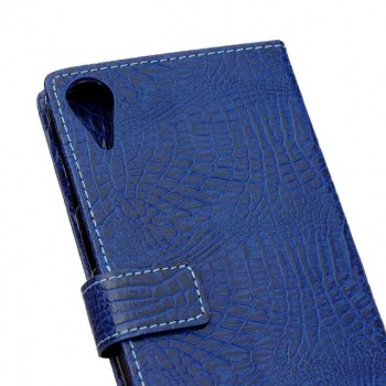 Чехол портмоне подставка текстура Крокодил на силиконовой основе на магнитной защелке для HTC Desire 828 Синий