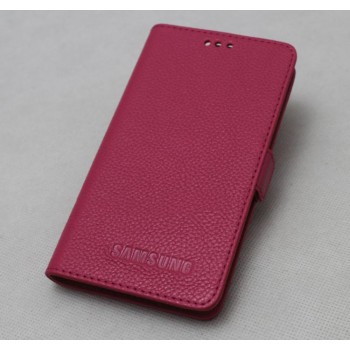 Кожаный чехол горизонтальная книжка подставка (премиум нат. кожа) с крепежной застежкой для Samsung Galaxy Alpha  Пурпурный