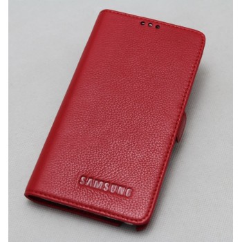 Кожаный чехол горизонтальная книжка подставка (премиум нат. кожа) с крепежной застежкой для Samsung Galaxy Alpha  Красный