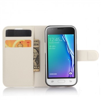 Чехол портмоне подставка на силиконовой основе на магнитной защелке для Samsung Galaxy J1 mini (2016) Белый