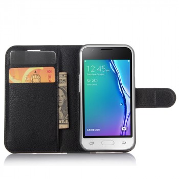 Чехол портмоне подставка на силиконовой основе на магнитной защелке для Samsung Galaxy J1 mini (2016) Черный
