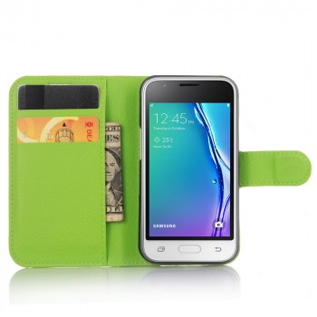 Чехол портмоне подставка на силиконовой основе на магнитной защелке для Samsung Galaxy J1 mini (2016) Зеленый