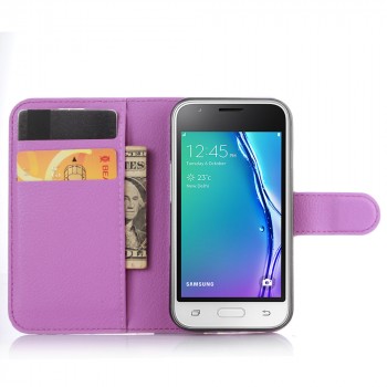 Чехол портмоне подставка на силиконовой основе на магнитной защелке для Samsung Galaxy J1 mini (2016) Фиолетовый