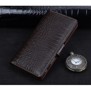 Кожаный чехол портмоне подставка (премиум нат. кожа крокодила) с крепежной застежкой для Sony Xperia E5 Коричневый