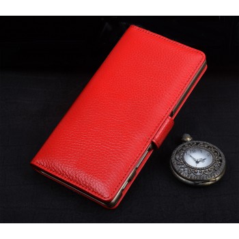 Кожаный чехол портмоне (премиум нат. кожа) с крепежной застежкой для Sony Xperia E5 Красный