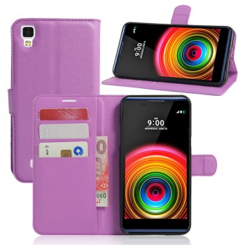 Чехол портмоне подставка для LG X Power с магнитной защелкой и отделениями для карт Фиолетовый