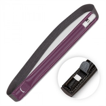 Кожаный мешок (нат. кожа) для Apple Pencil с отдельным карманом на клапане для переходника на регулируемом резиновом поясе Фиолетовый