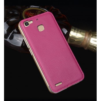 Двухкомпонентный чехол c металлическим бампером с поликарбонатной накладкой и поверхностью из нат. кожи для Huawei GR3 Розовый
