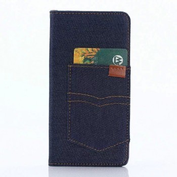 Чехол портмоне подставка на силиконовой основе с отсеком для карт и тканевым покрытием для Sony Xperia Z5  Синий
