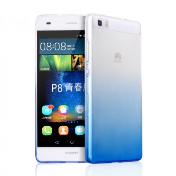 Силиконовый матовый полупрозрачный градиентный чехол для Huawei P8 Lite  Голубой