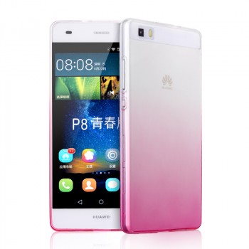 Силиконовый матовый полупрозрачный градиентный чехол для Huawei P8 Lite  Розовый